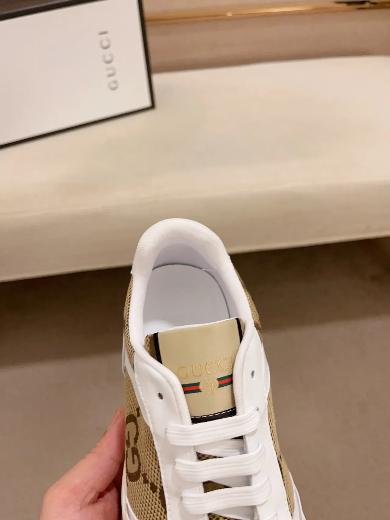Gucci Tennis 1977 White and Beige GG Monogram Lifestyle Sneakers 6