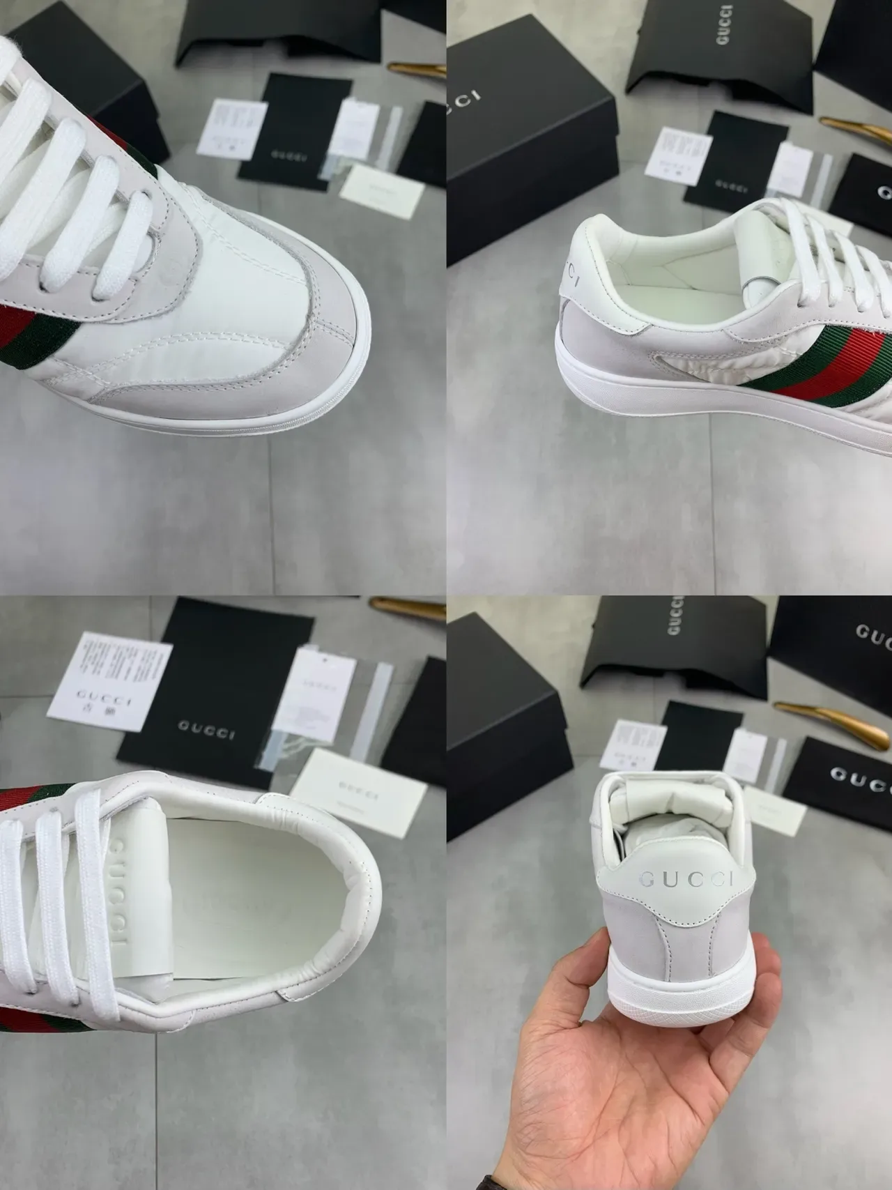 Gucci Tennis 1977 Branco e Cinza Web Stripe Lifestyle Sneakers 2