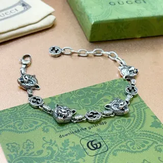 Gucci Tiger Head and Interlocking G Motif Silver Bracelet
