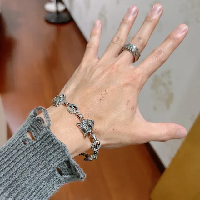 Gucci Tiger Head and Interlocking G Motif Silver Bracelet 7