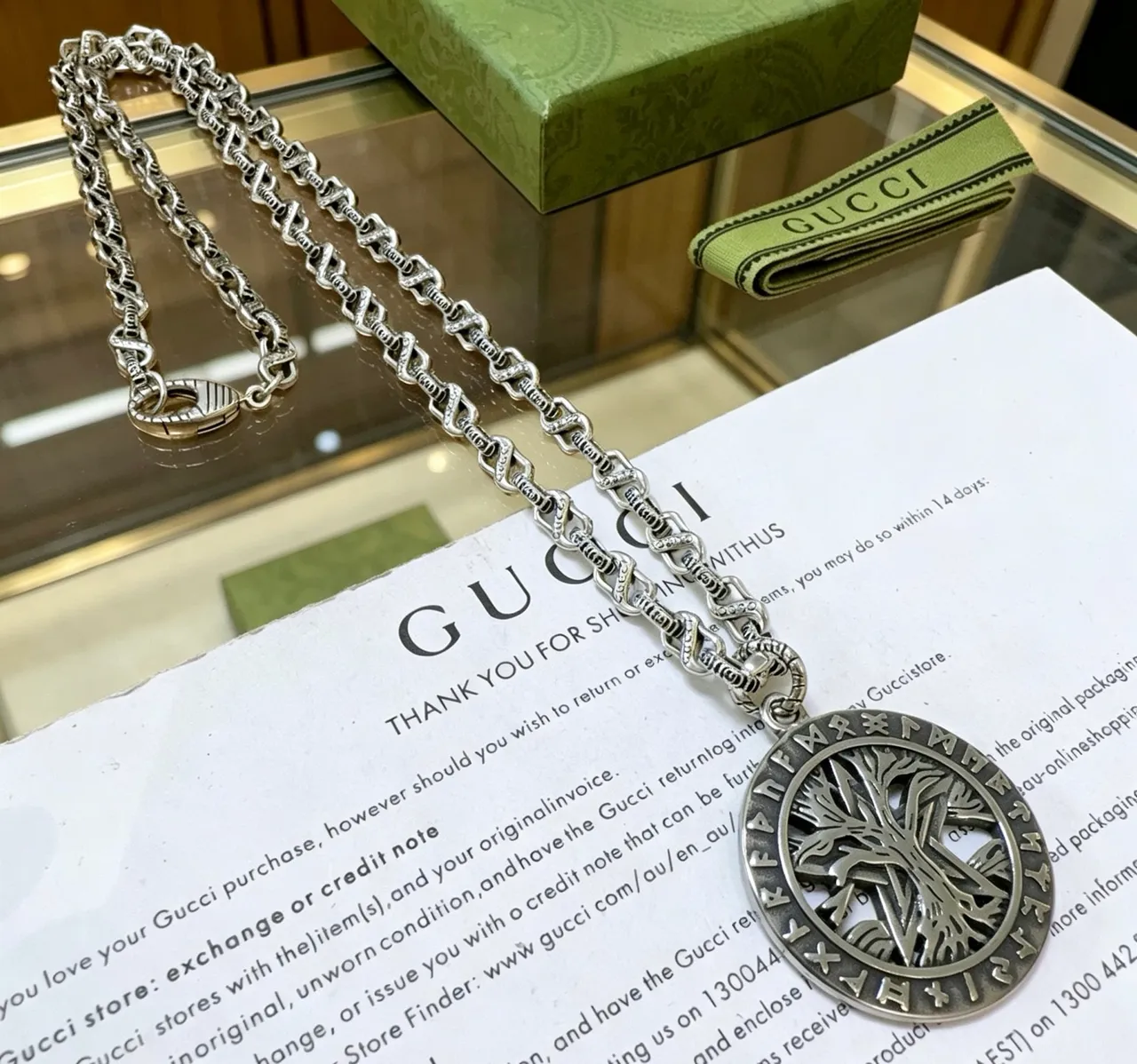 Gucci Tree of Life Pendant Silver-Toned Chain Necklace 2