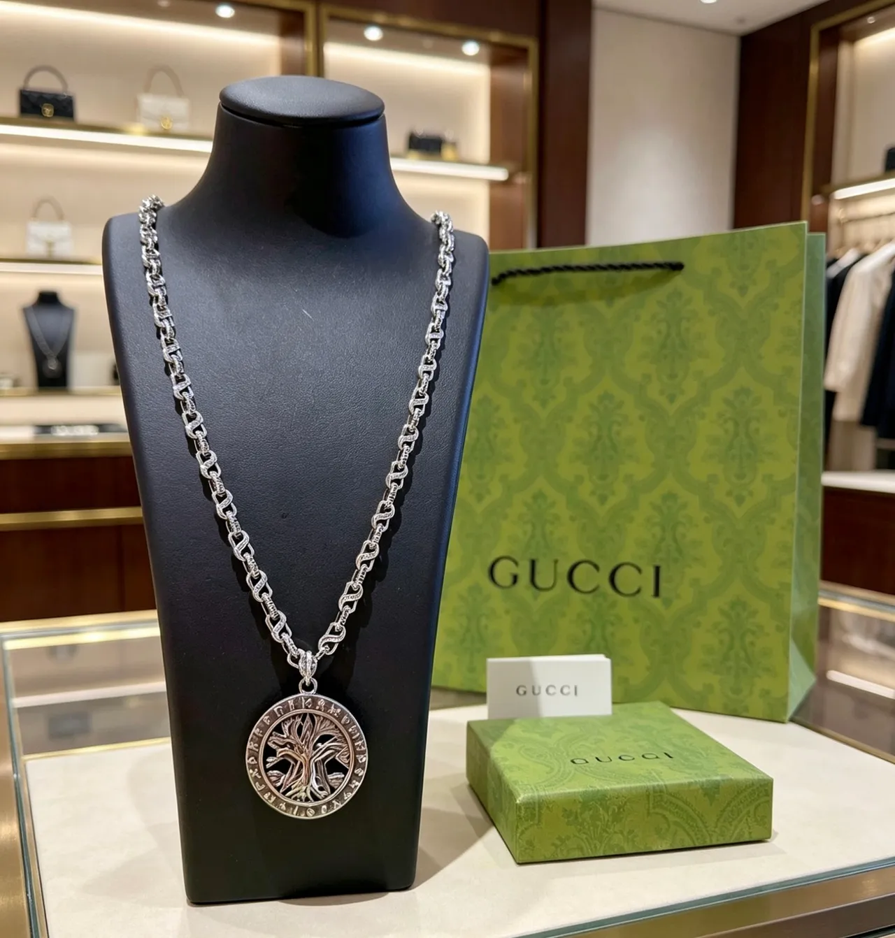 Gucci Tree of Life Pendant Silver-Toned Chain Necklace 9
