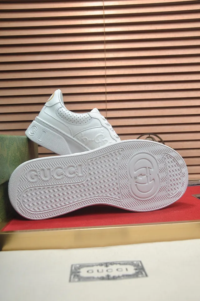 Gucci White Perforated Leather Upper Embossed Interlocking G Logo Lifestyle Sneakers 7