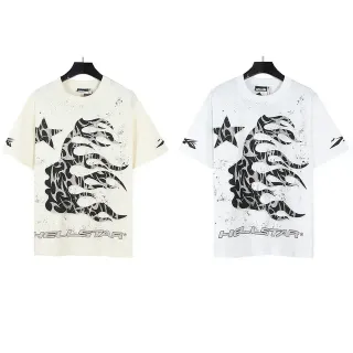 Hellstar Graphic Flame Print Off-White T-Shirt