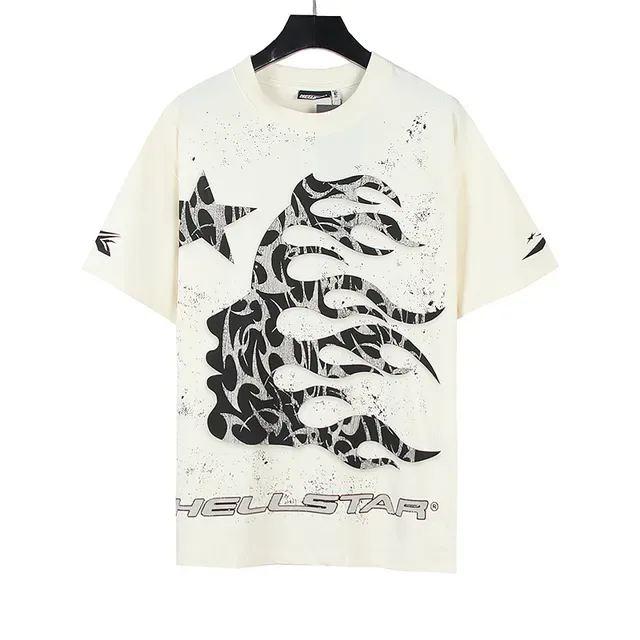 Hellstar Graphic Flame Print Off-White T-Shirt 4
