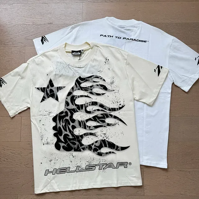 Hellstar Graphic Flame Print Off-White T-Shirt 8