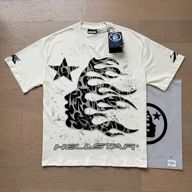 Hellstar Graphic Flame Print Off-White T-Shirt 15