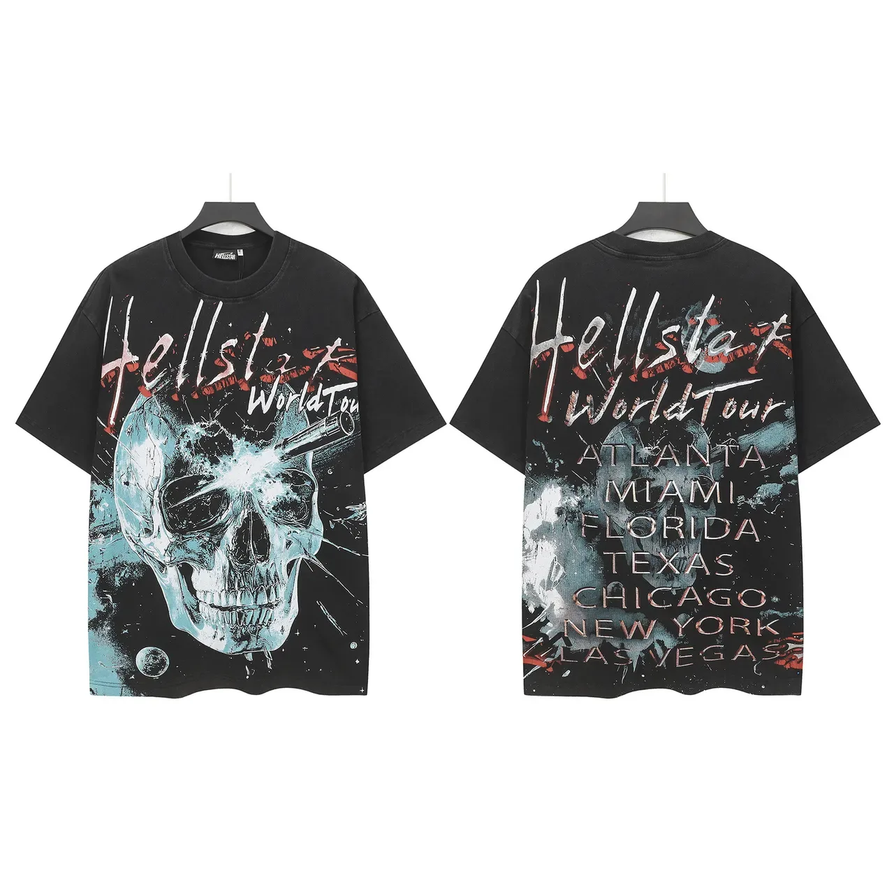 Camiseta negra Hellstar World Tour con gráfico de calavera 2