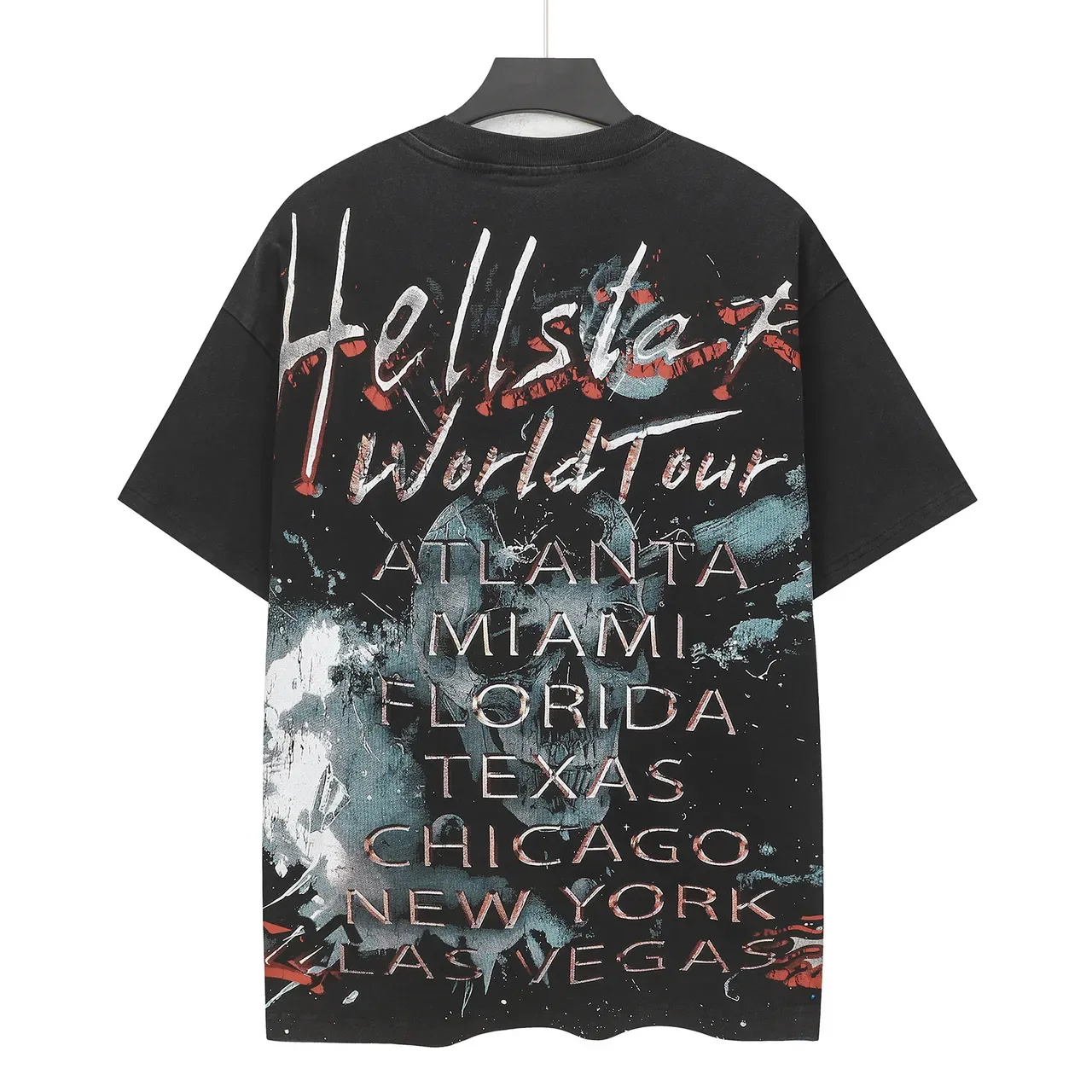 Camiseta negra Hellstar World Tour con gráfico de calavera 7