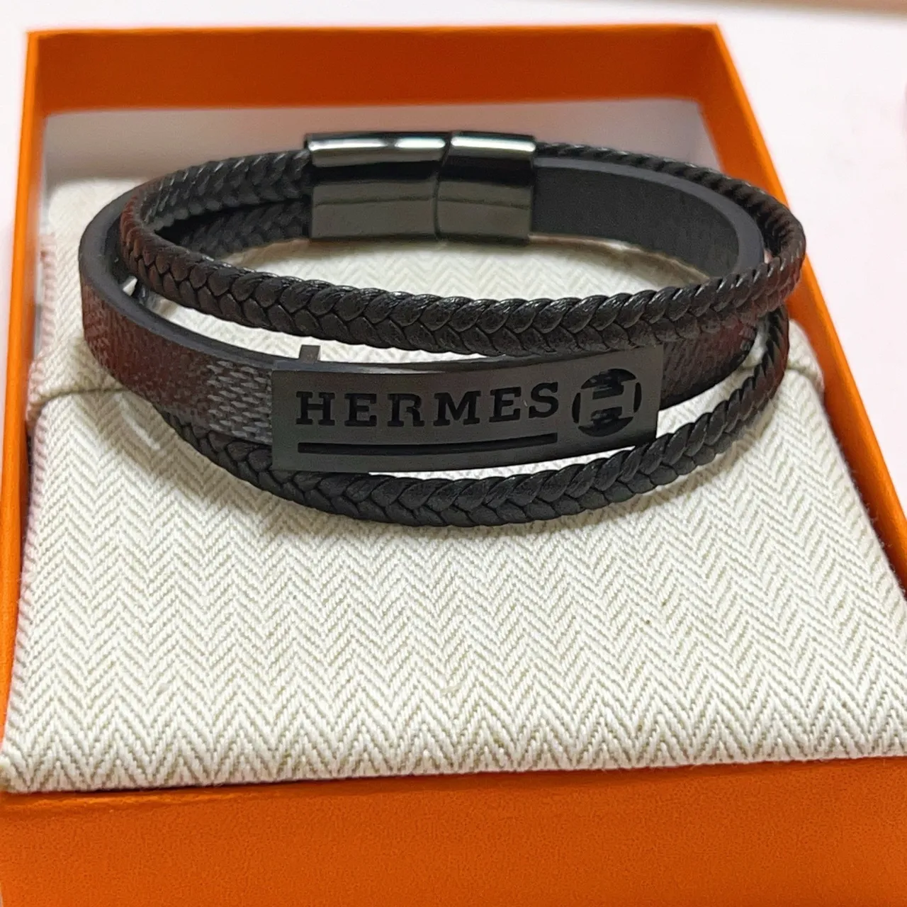 Hermès Black Braided Leather Double-Wrap Bracelet 4