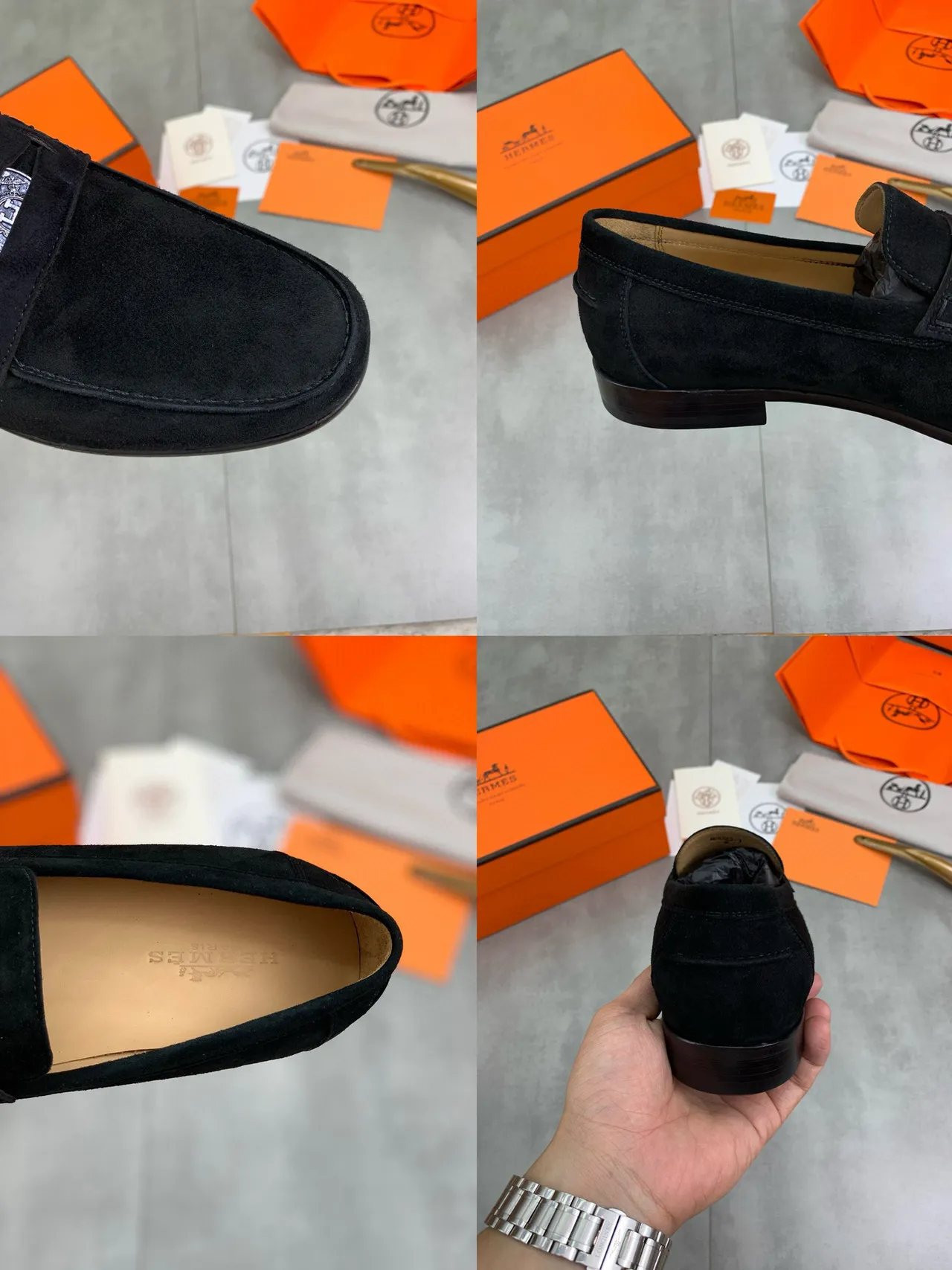 Hermès Penny Loafer de Camurça Preto e Marrom 2