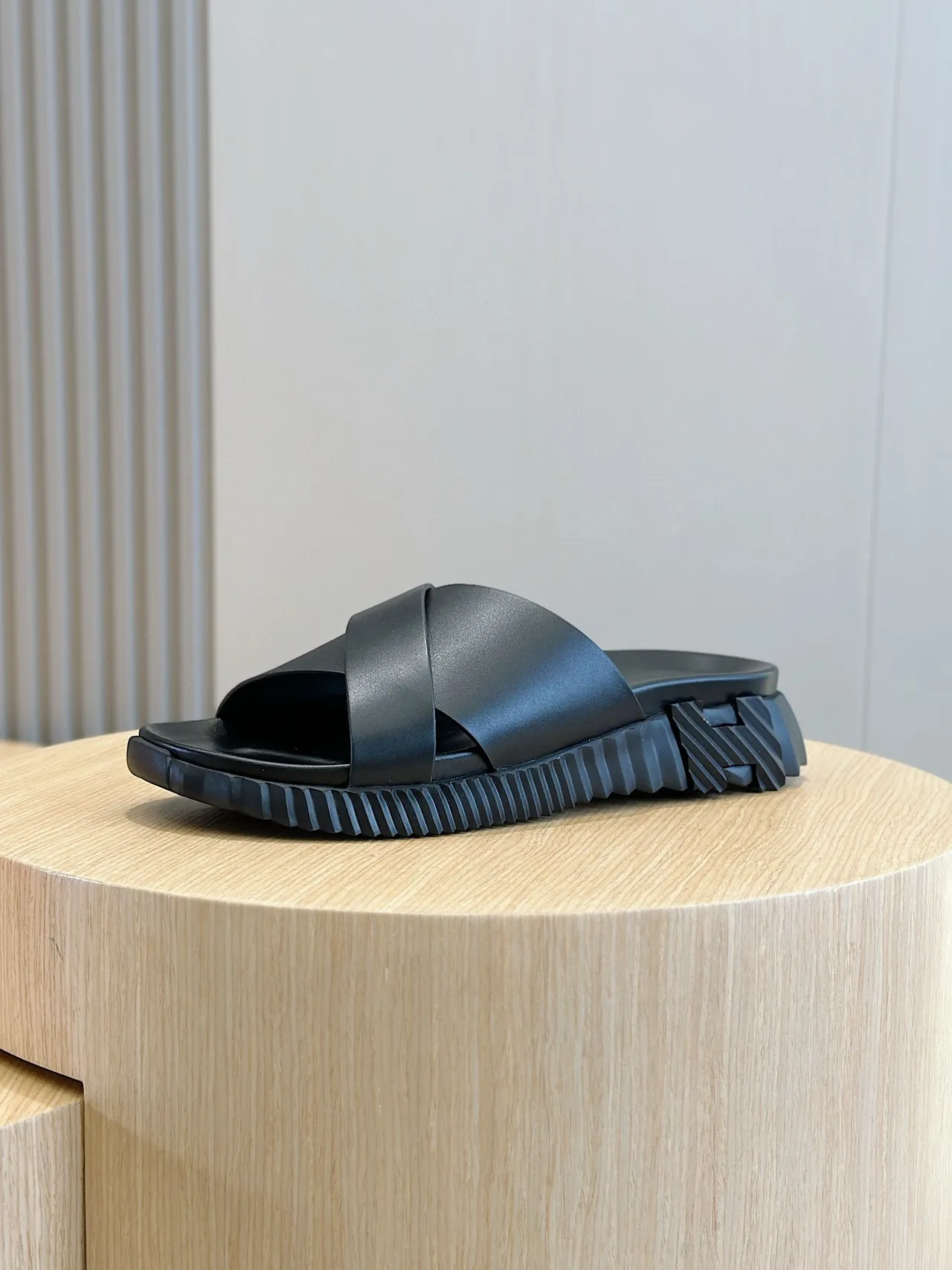 Hermès Black Crisscross Strap Platform Slippers 2