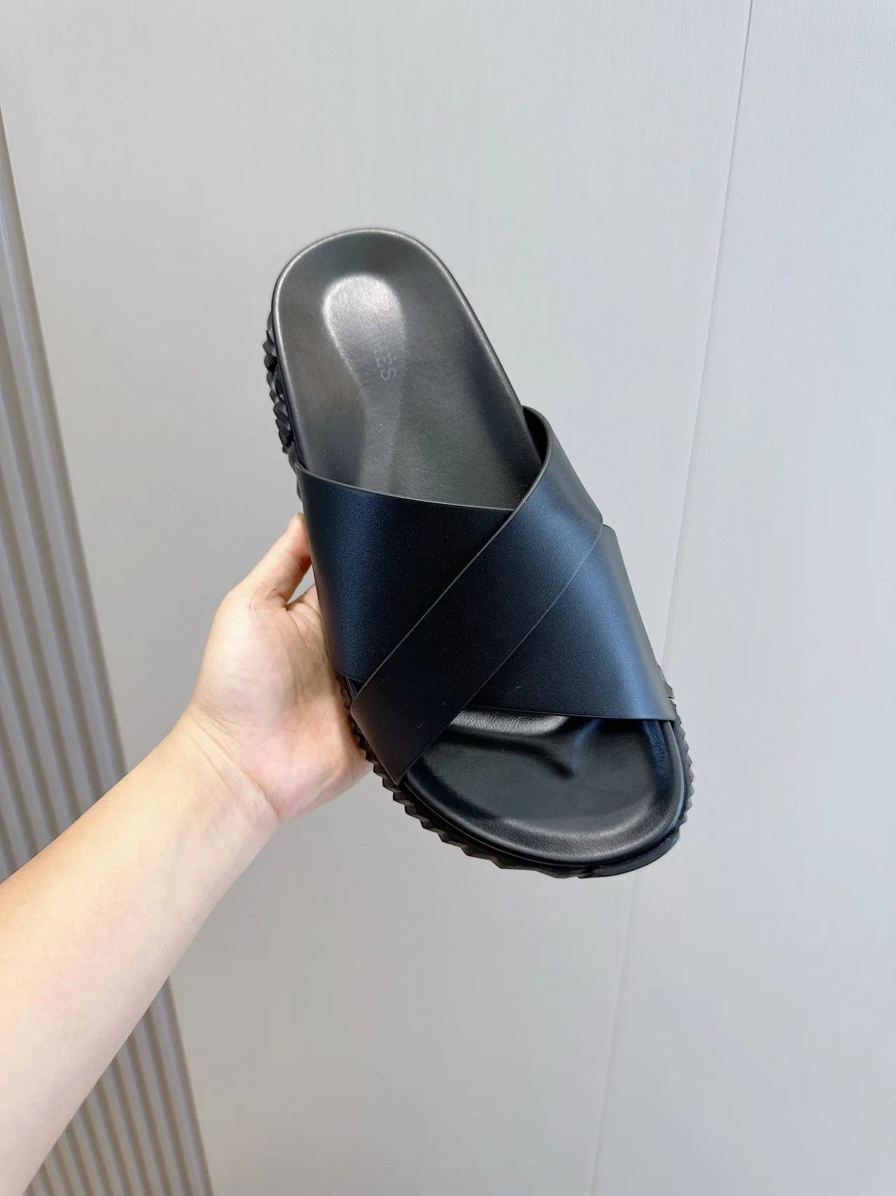 Hermès Black Crisscross Strap Platform Slippers 4