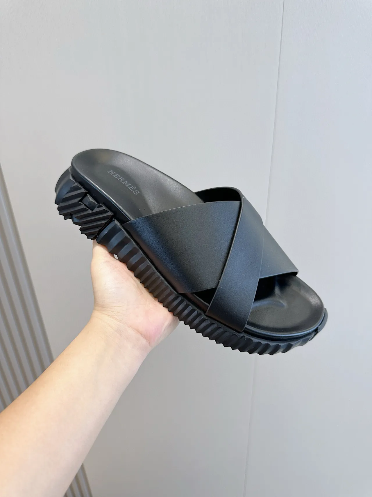 Hermès Black Crisscross Strap Platform Slippers 5