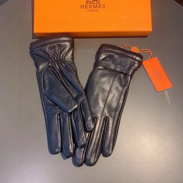 Hermès قفازات جلدية أسود فضي ناعم مرقط محبك كم 6