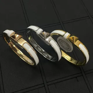 Hermès Collier de Chien 白珐琅 金和钯金手镯