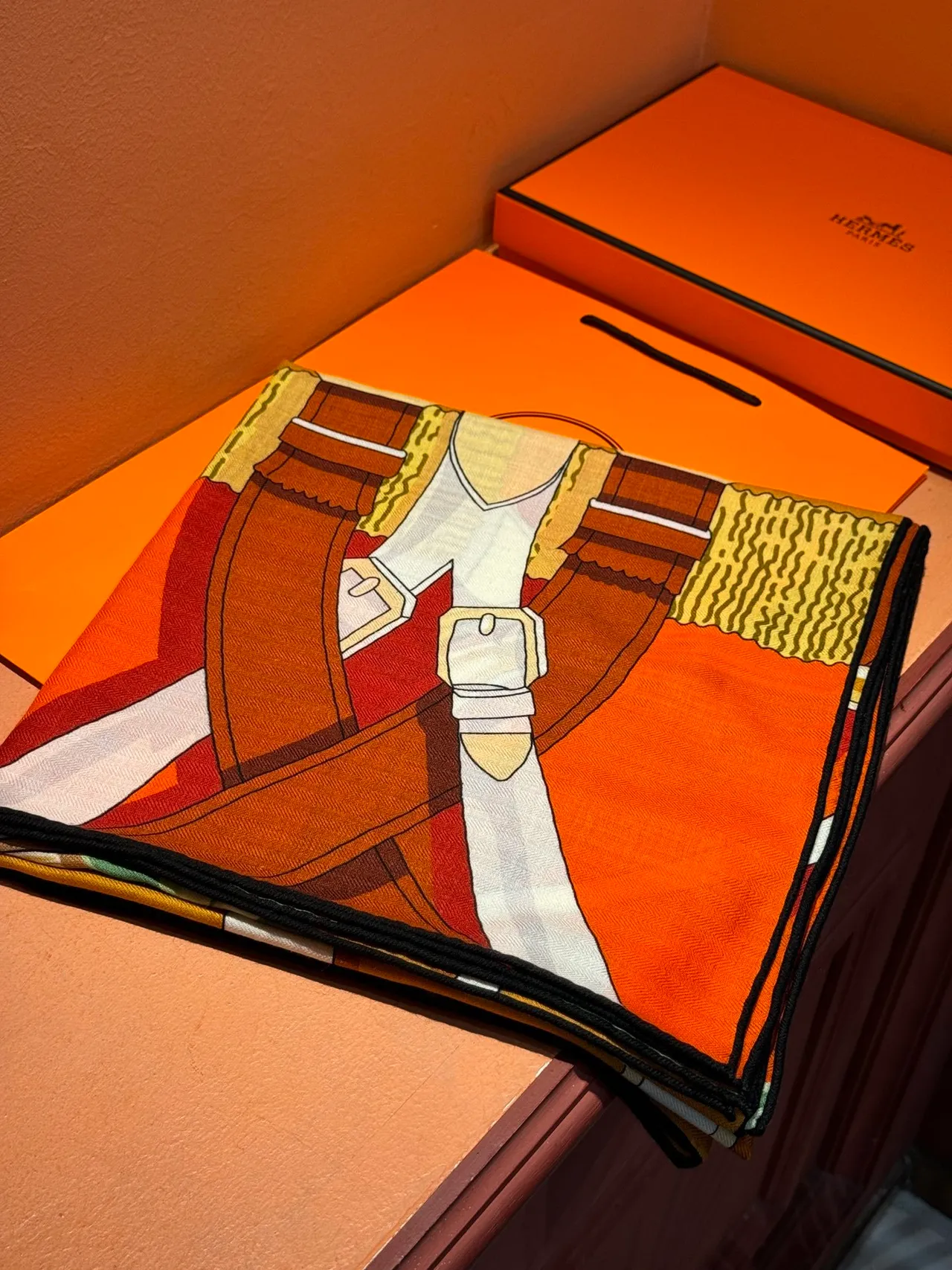 Hermès घुड़साल हार्नेस प्रिंट नारंगी रेशम स्कार्फ 6