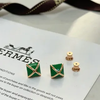 Hermès সবুজ এনামেল X-Frame স্টাড ইয়ারিংস