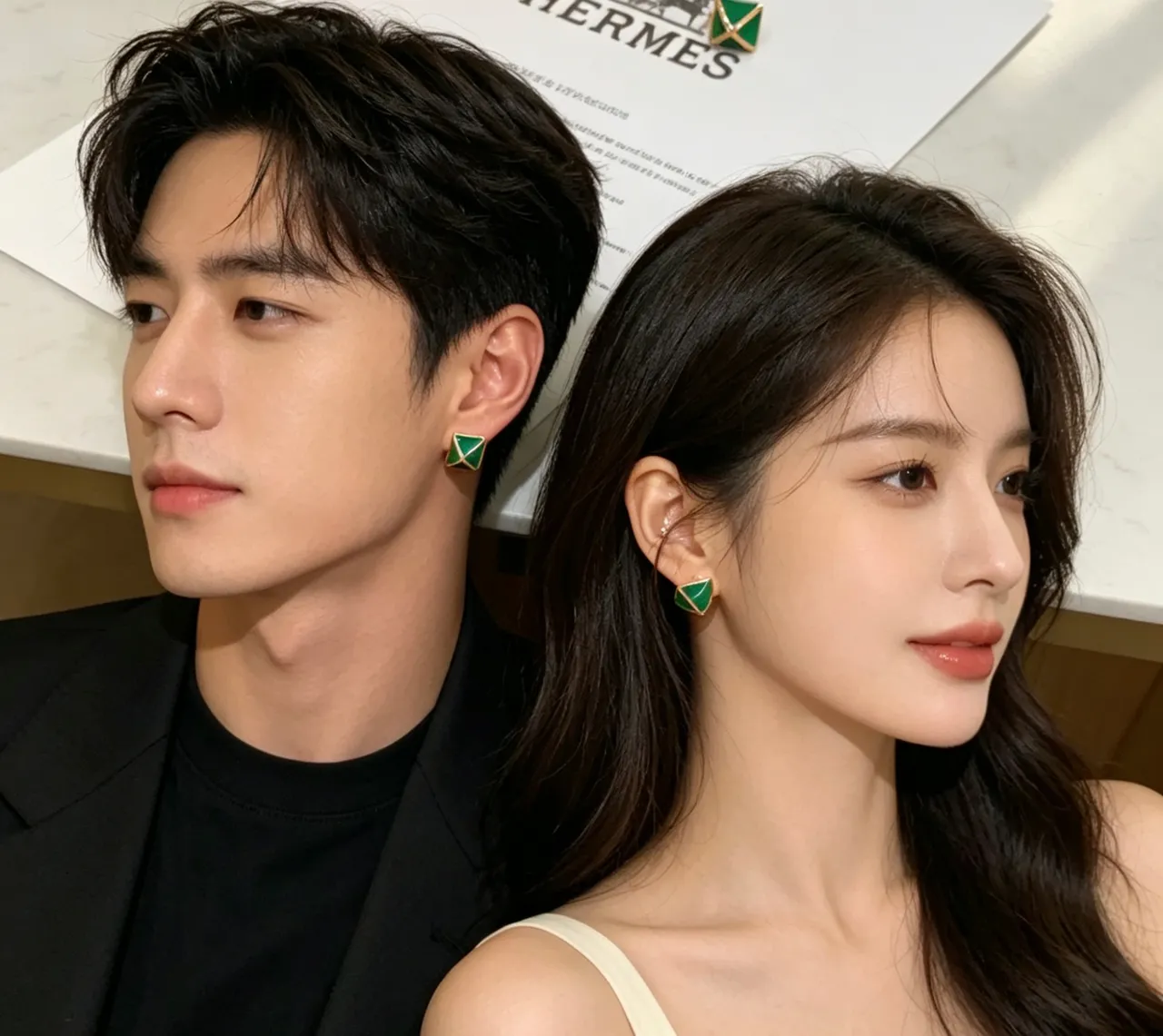 Hermès Green Enamel X-Frame Stud Earrings 6