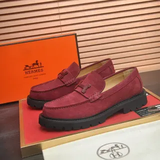 Hermès H-Buckle 乐福鞋 酒红色 黑色 麂皮上层 五金 乐福鞋