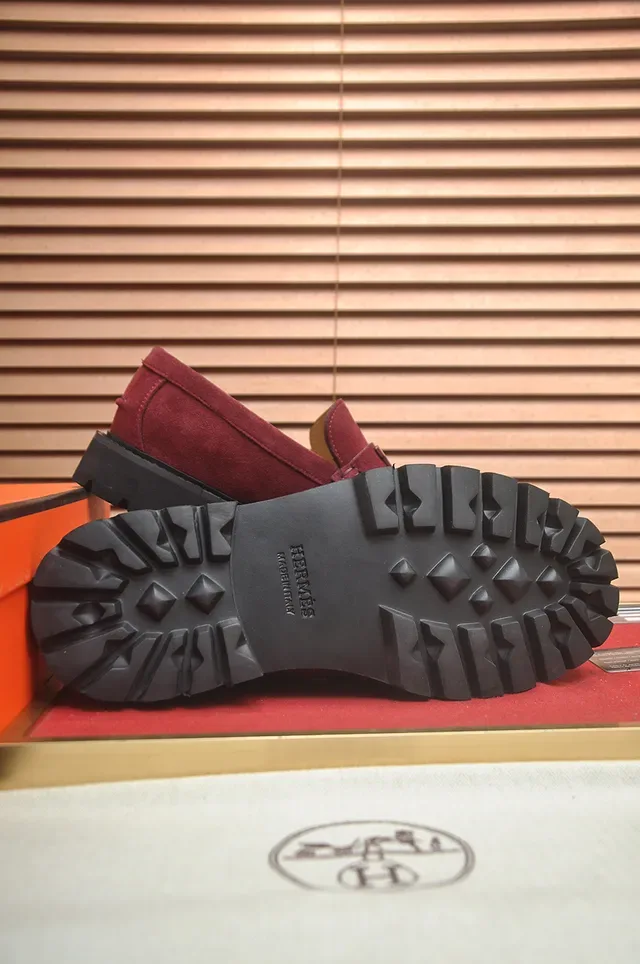 Hermès H-Buckle 乐福鞋 酒红色 黑色 麂皮上层 五金 乐福鞋 3