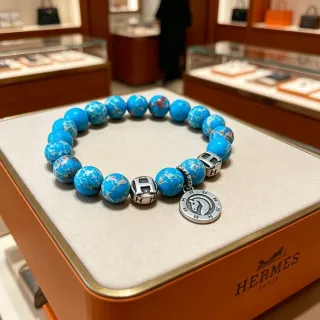 Hermès H 系列 绿松石 串珠 银调 魅力 手链
