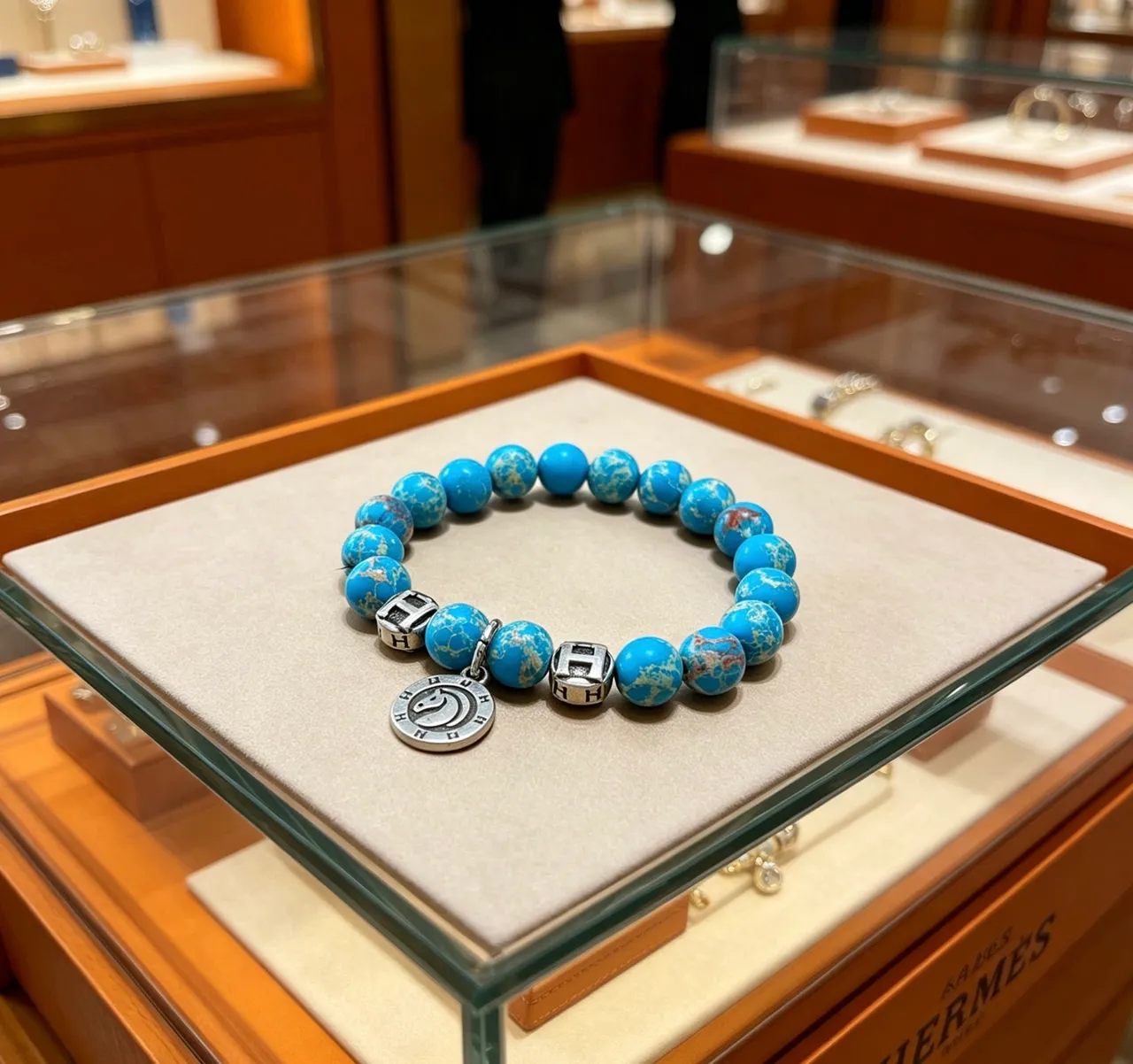 Hermès H Collection Turquoise Beaded Silver-Tone Charm Bracelet 2