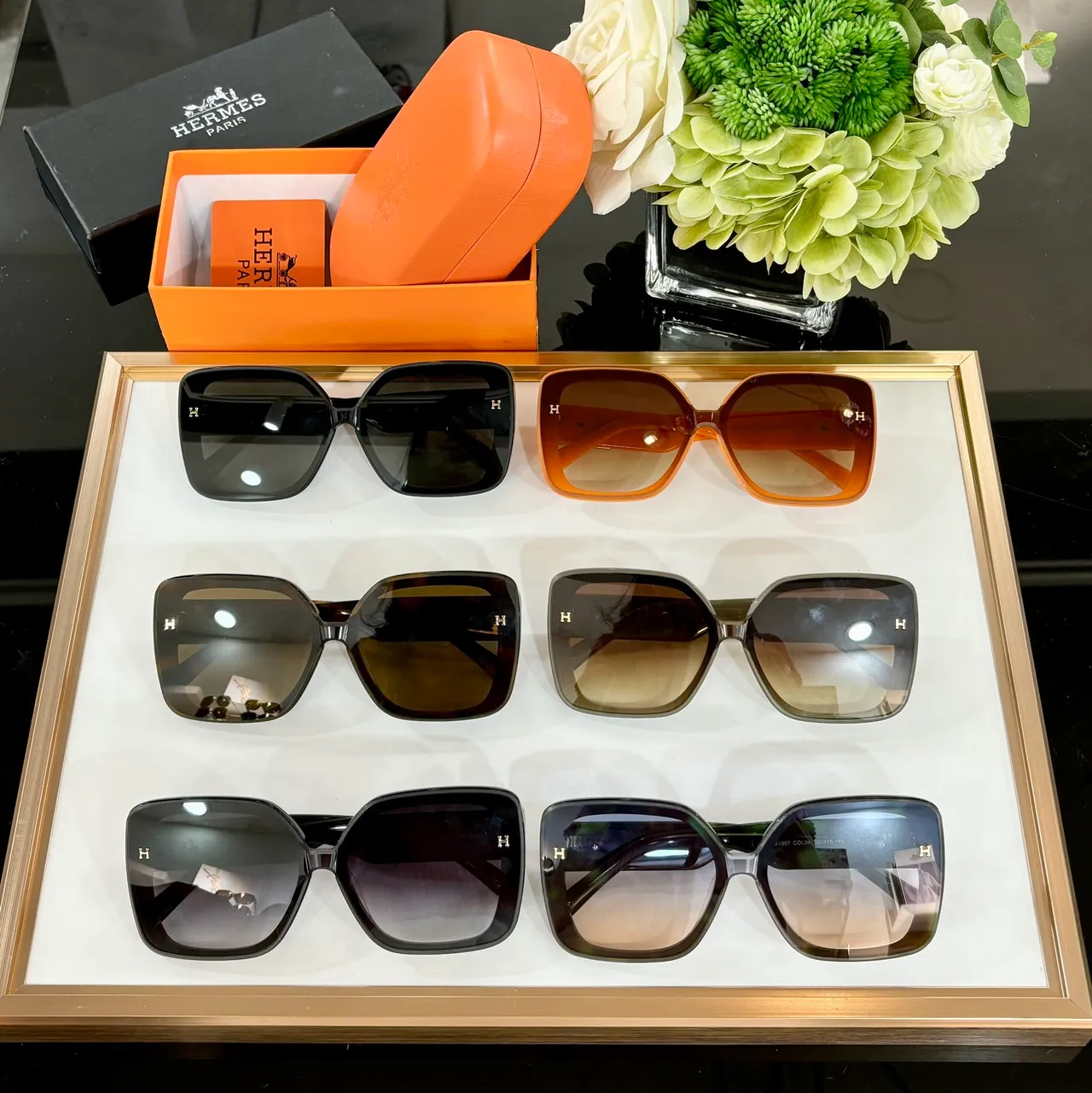 Hermès H de Hermès oversized কচ্ছপের খোলের মতো সানগ্লাস 3