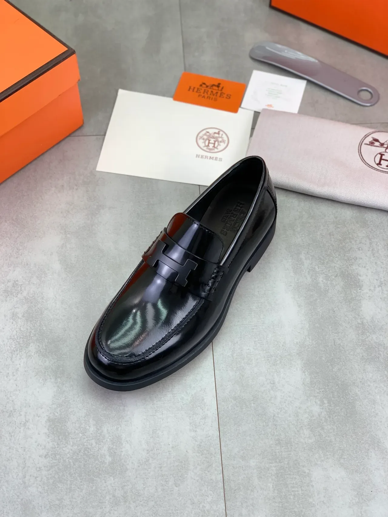 Hermès H Loafer Black Patent Leather Loafers 4