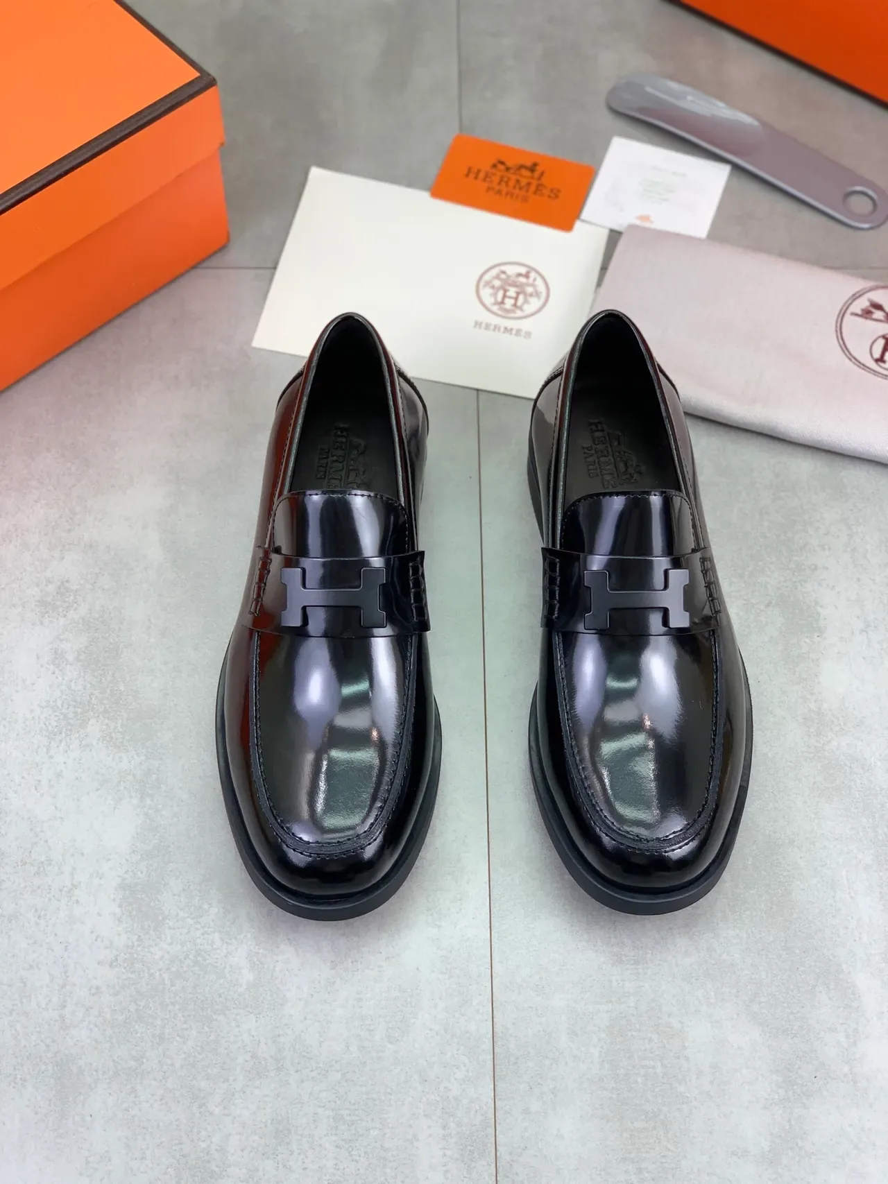 Hermès H Loafer Black Patent Leather Loafers 5