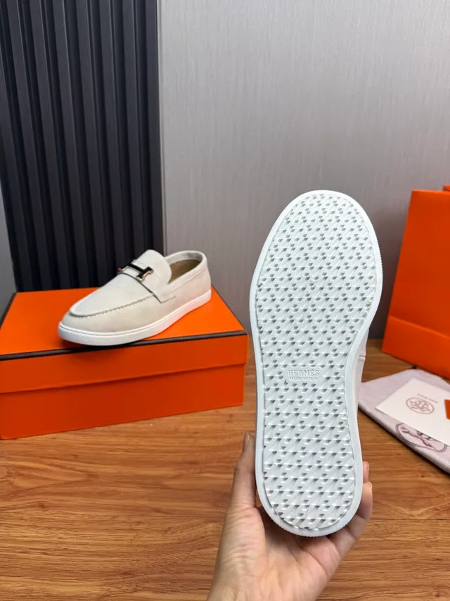 Hermès H Loafer Light Gray Suede White Sole Loafer 9