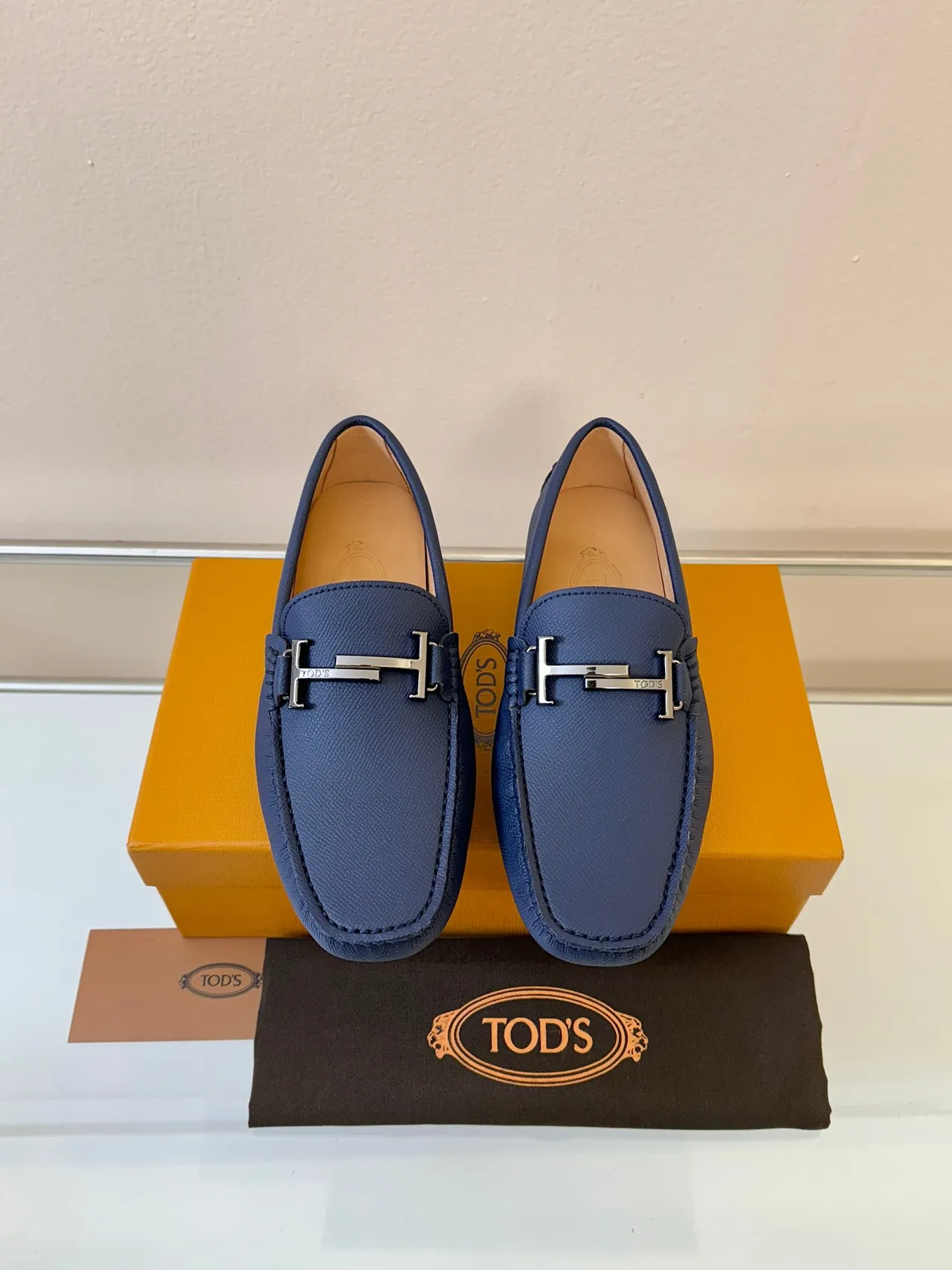 Hermès H Loafer Mocassim Couro Granulado Azul Marinho 6