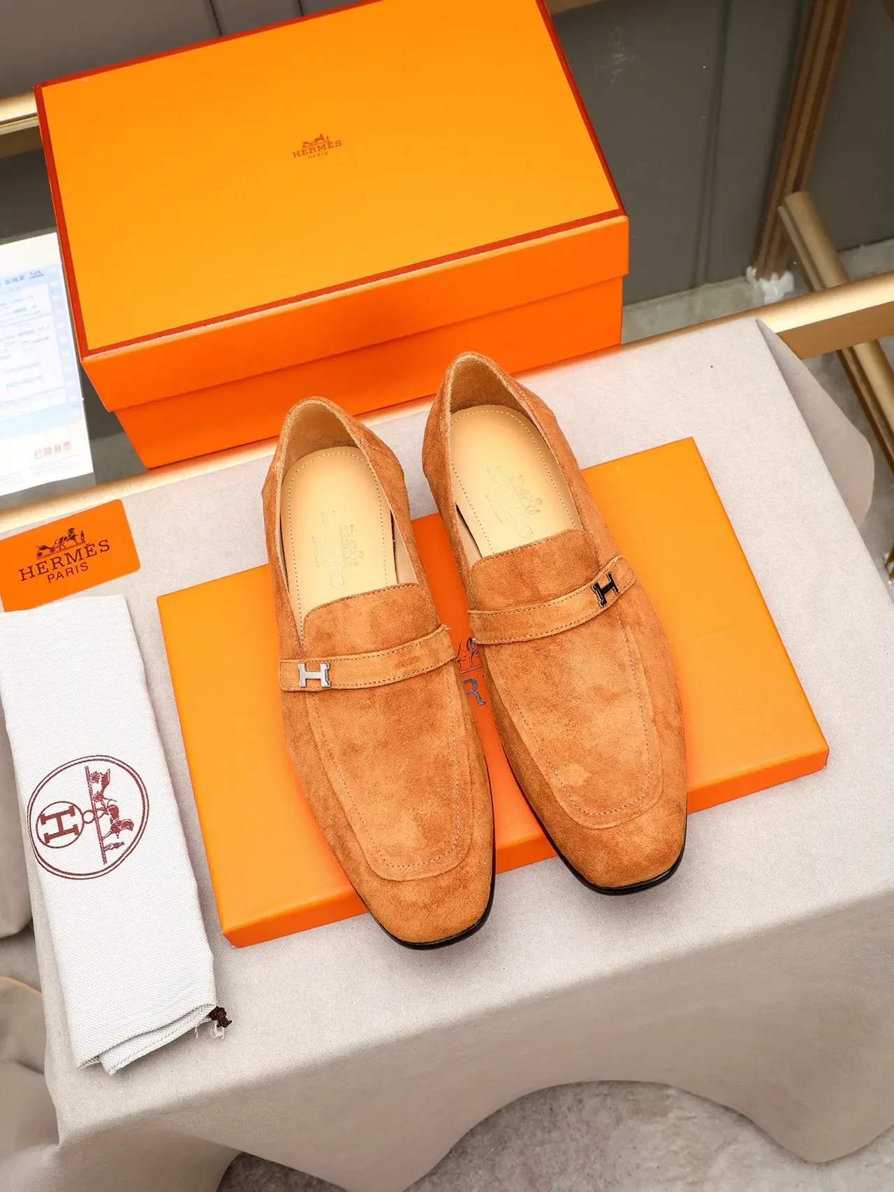 Hermès H-Loafer Tan Suede Slip-On Loafers 2