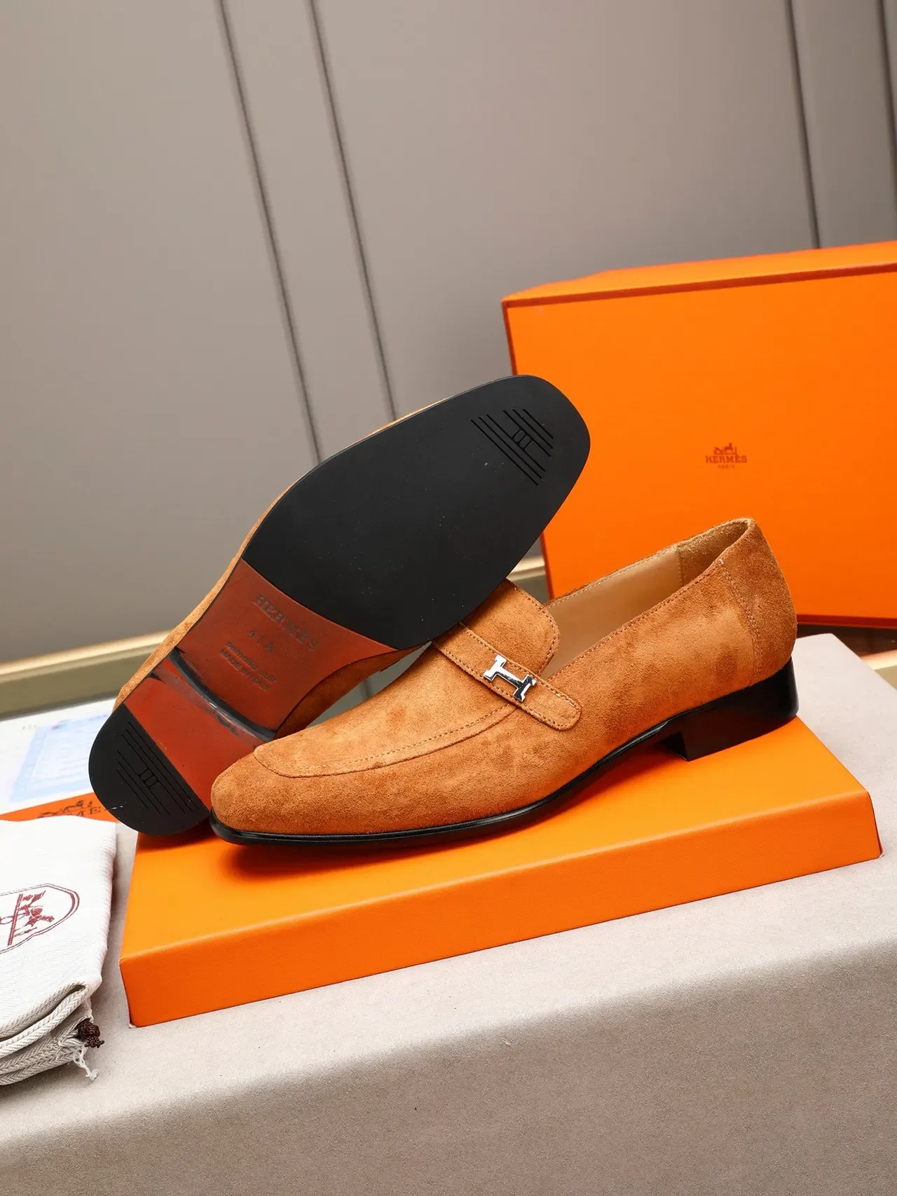 Hermès H-Loafer Tan Suede Slip-On Loafers 4