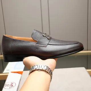 Hermès H-Logo 棕色压纹皮革 套脚乐福鞋