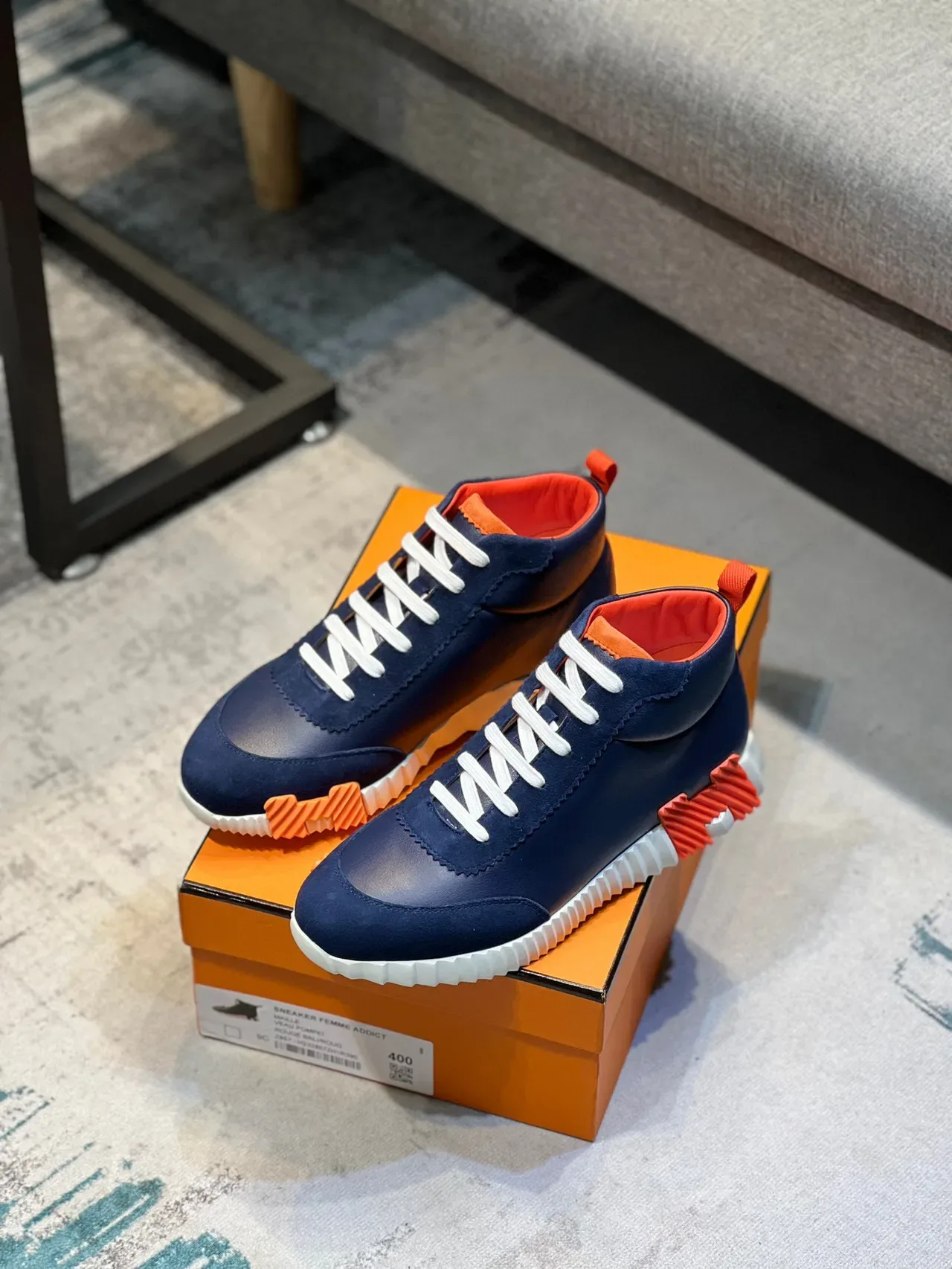 Hermès H Midsole Accent Navy y Orange Sneaker Lifestyle 7