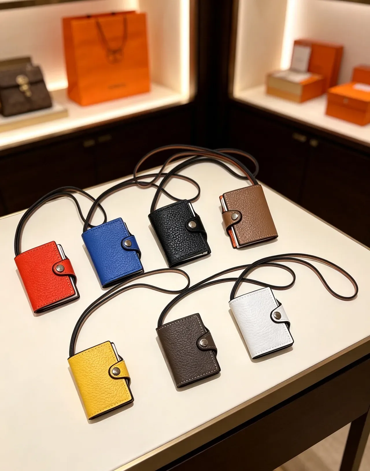 Hermès Multicolor Pebbled Leather Snap-Button Strap Closure Card Holder 1