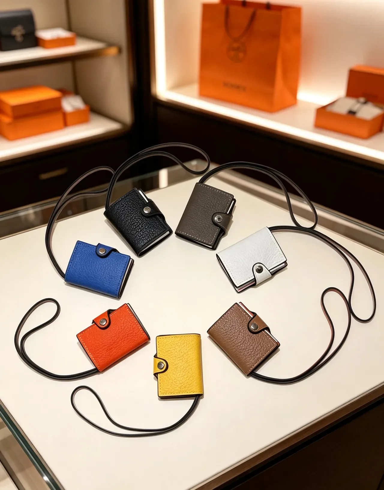 Hermès Multicolor Pebbled Leather Snap-Button Strap Closure Card Holder 2