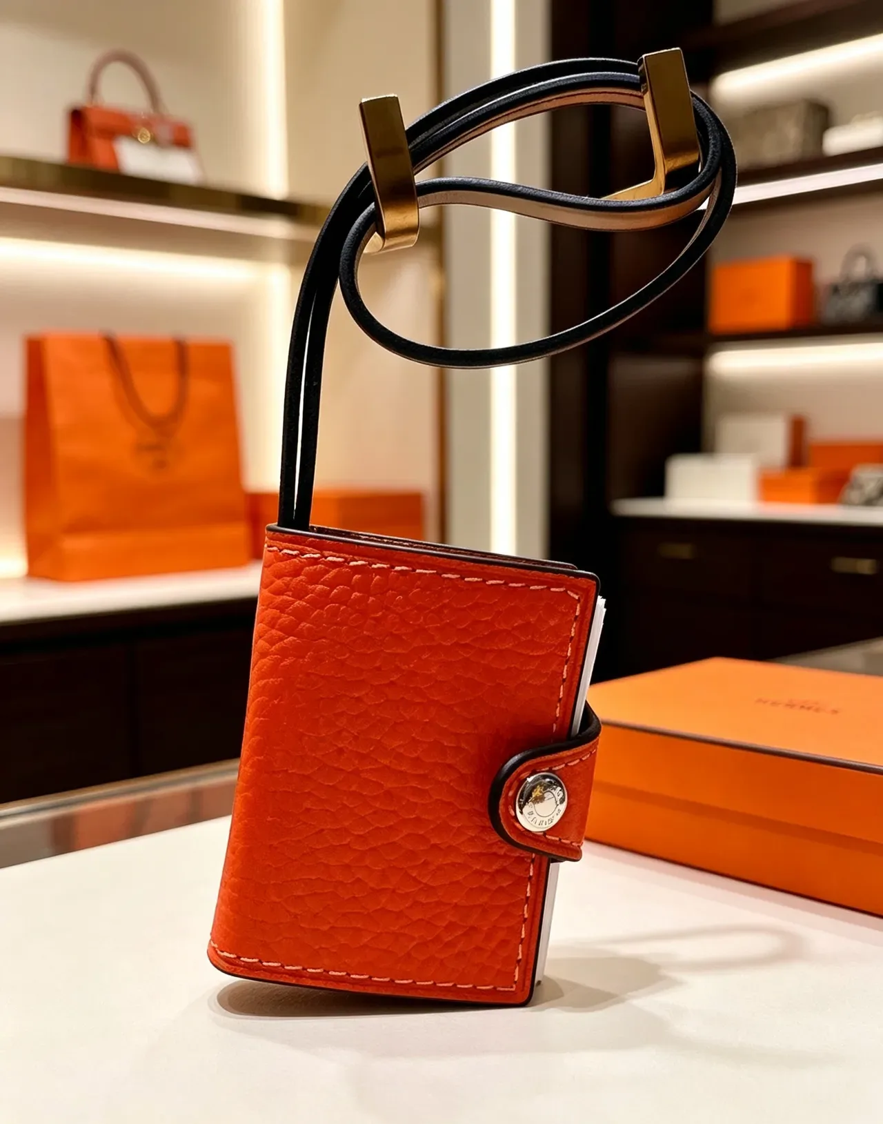Hermès Multicolor Pebbled Leather Snap-Button Strap Closure Card Holder 3