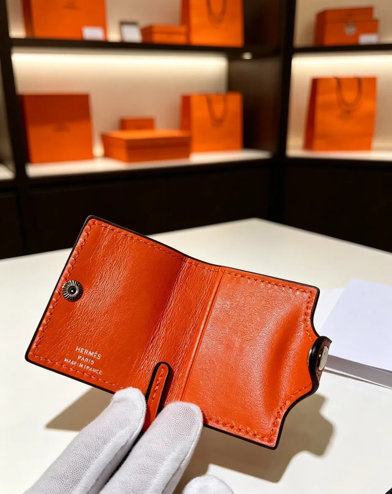 Hermès Multicolor Pebbled Leather Snap-Button Strap Closure Card Holder 4