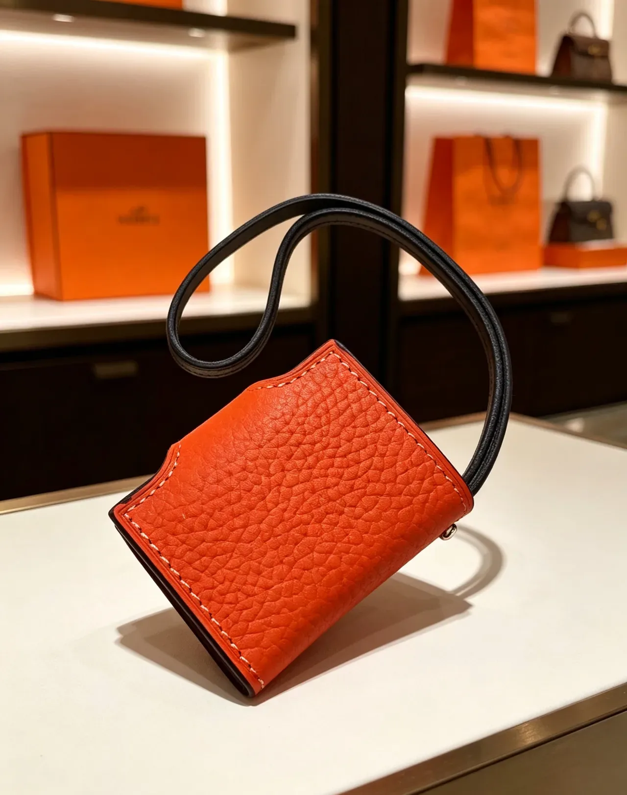 Hermès Multicolor Pebbled Leather Snap-Button Strap Closure Card Holder 6