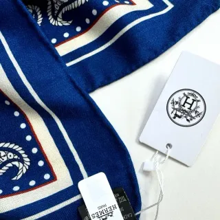 Hermès নেভি এবং ক্রিম প্রিন্টেড বর্ডার সিল্ক স্কার্ফ