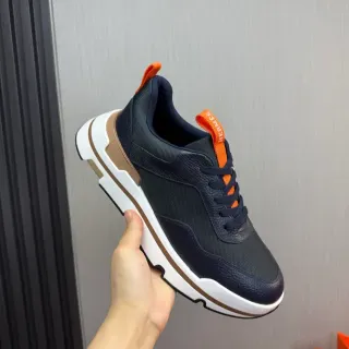 Hermès أحذية رياضية Navy Orange كعب سميك شبيكي وجلد مقشر