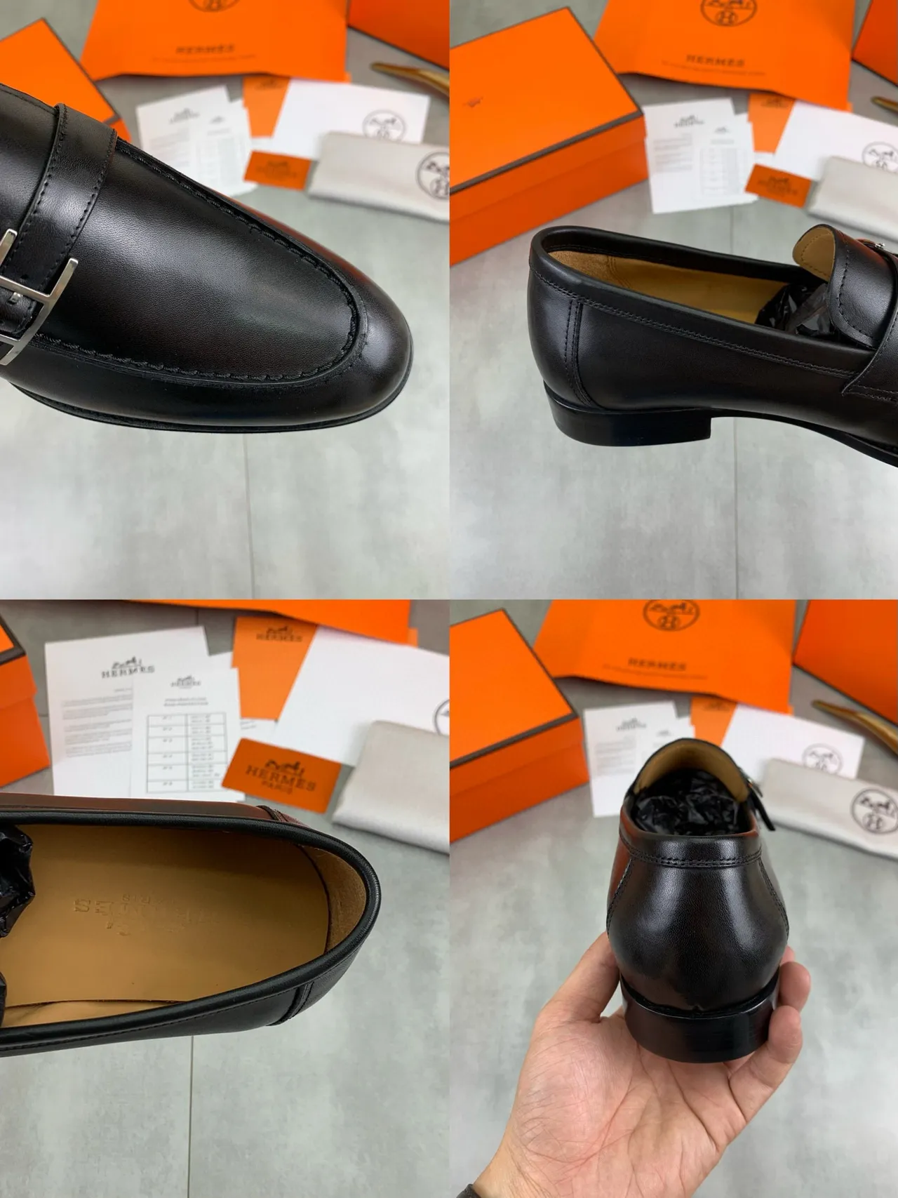 Hermès Oran Black Leather H-Buckle Loafers 3