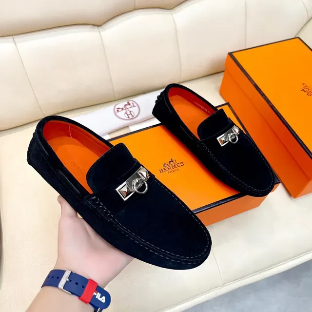 Hermès Oran Black Suede Horsebit Loafers 6