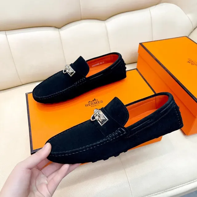 Hermès Oran Black Suede Horsebit Loafers 7