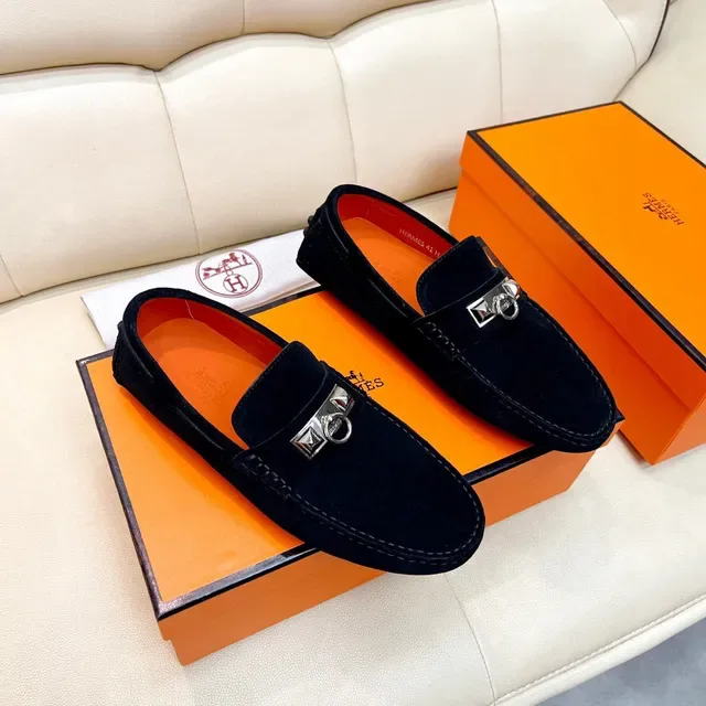 Hermès Oran Black Suede Horsebit Loafers 8