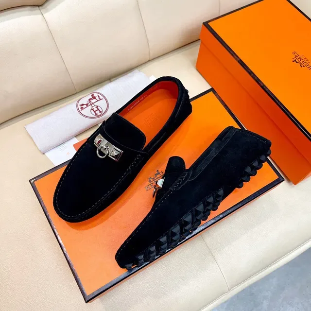 Hermès Oran Black Suede Horsebit Loafers 9