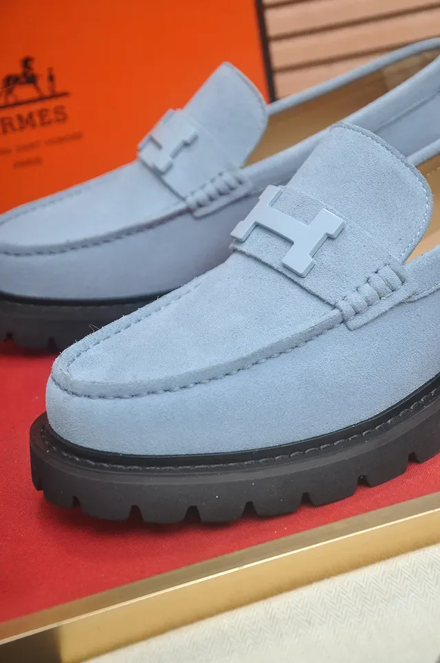 Hermès Oran لفر جلد أبو الصوف أزرق أسود H-Buckle Hardware 2