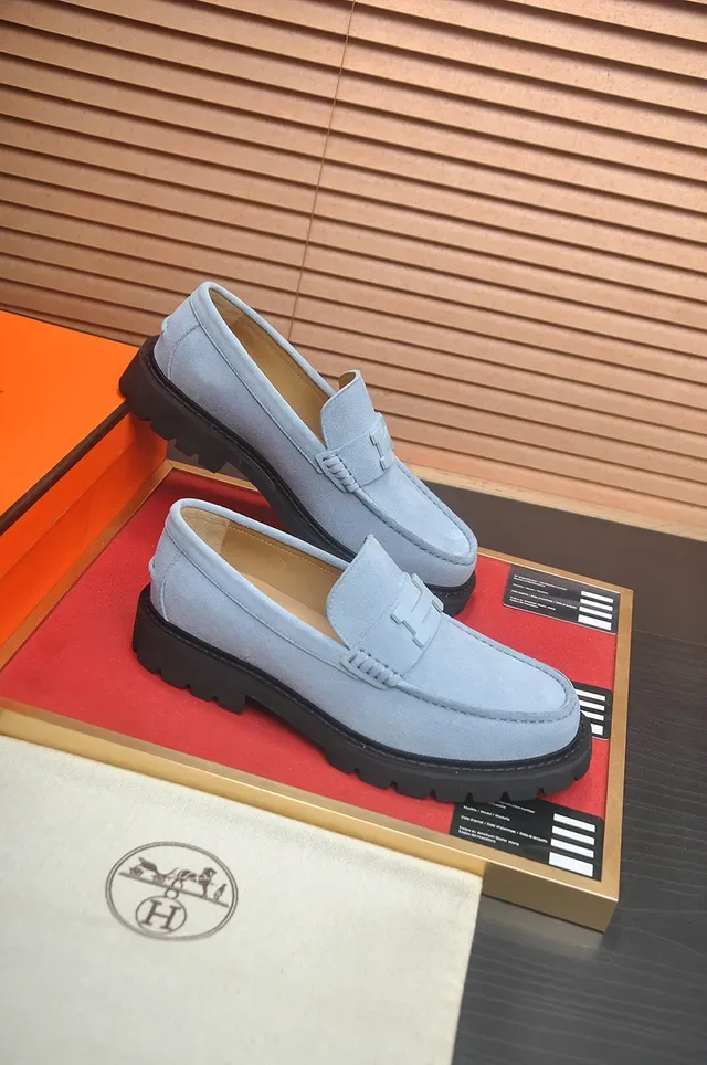 Hermès Oran لفر جلد أبو الصوف أزرق أسود H-Buckle Hardware 4